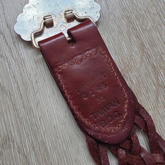 Vintage Taiwan R.O.C. Brown Leather Braided Belt Large Western Retro Festival main image 9